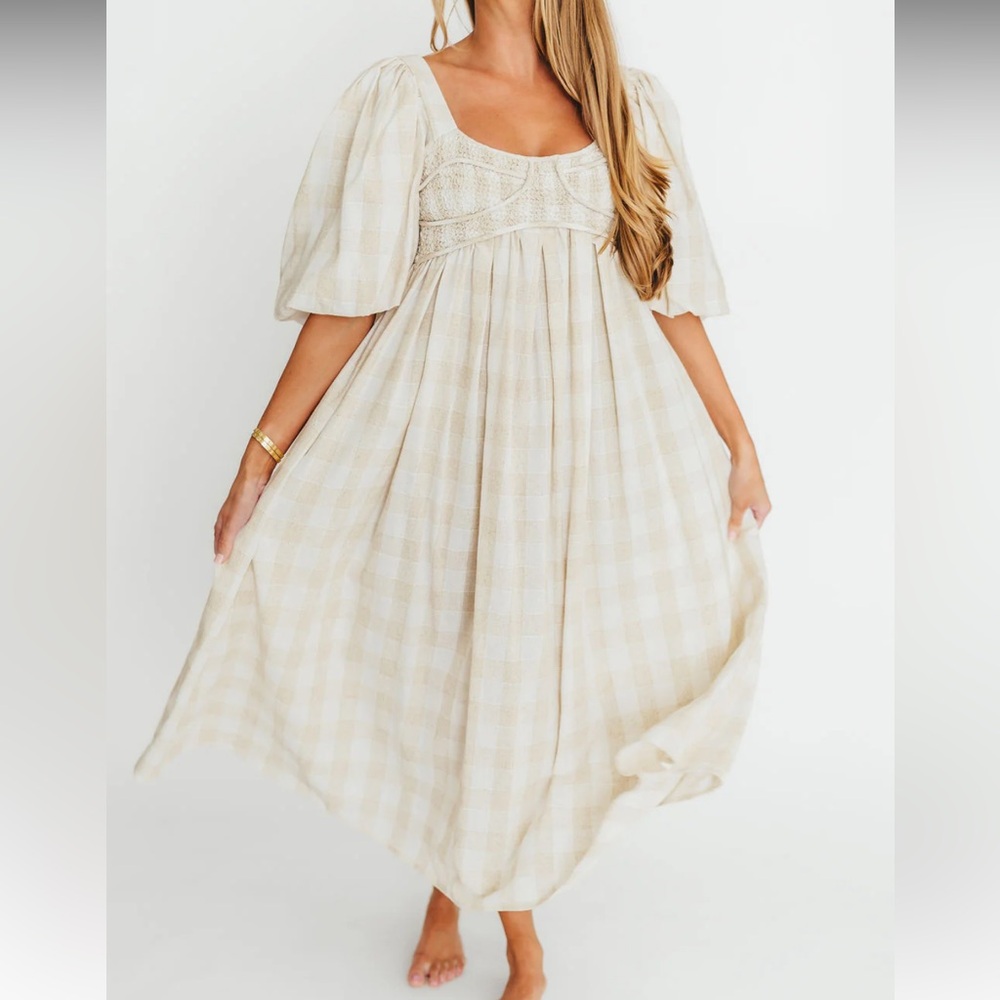 Maxi Dress in Natural Plaid - Bump Friendly